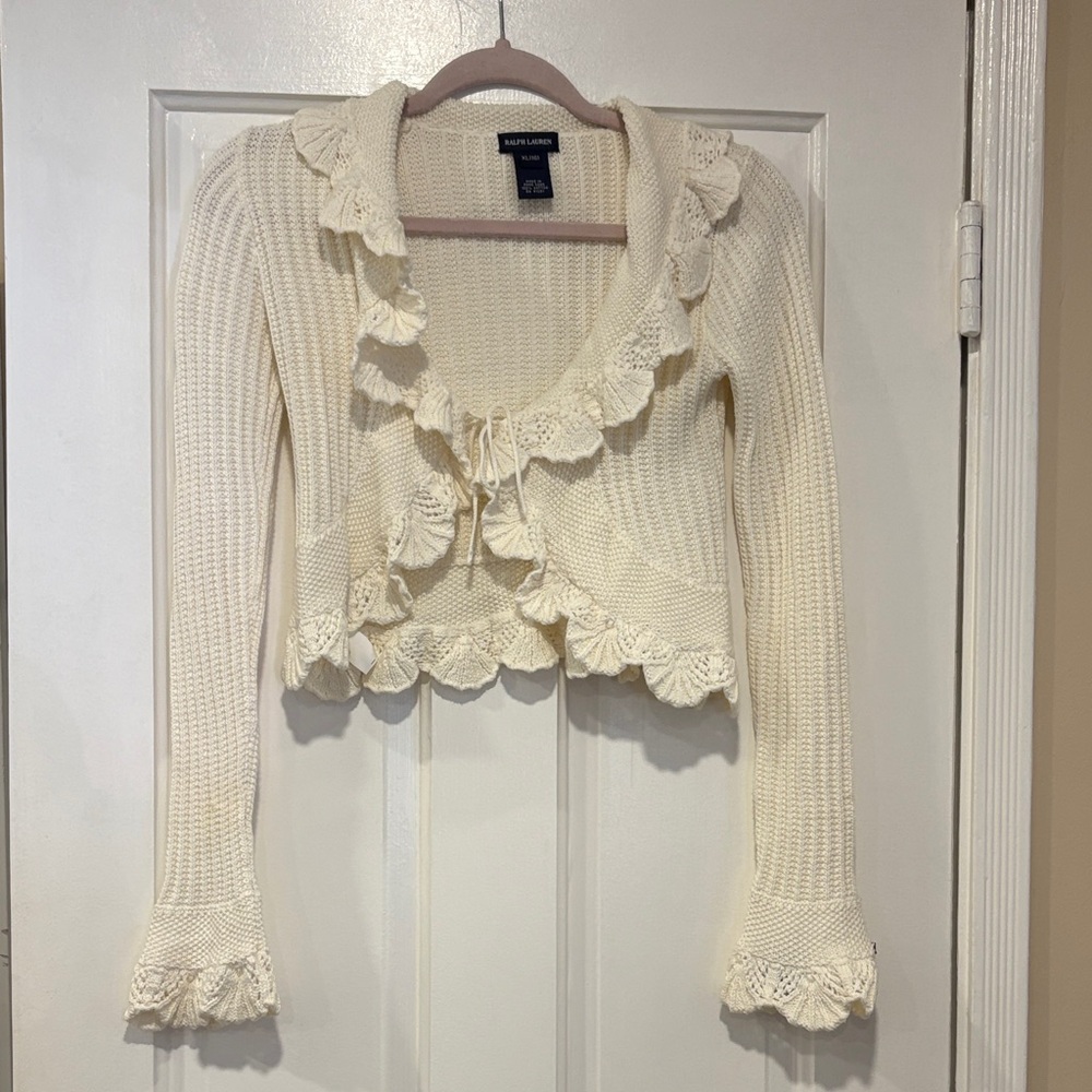 Ralph Lauren Cream Crochet  Knit Cardigan Teen Girl 16
